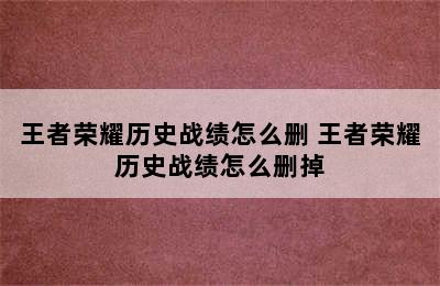 王者荣耀历史战绩怎么删 王者荣耀历史战绩怎么删掉